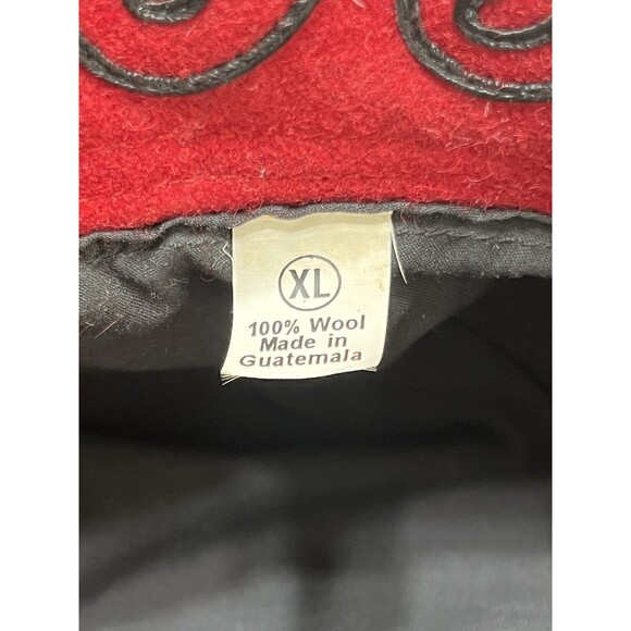 Vintage Guatemalan 100% Wool Embroidered Bucket Hat Cap Red Black XL - Picture 5 of 7
